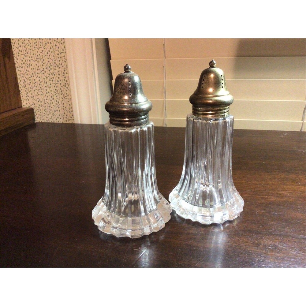 Vintage Leonard Crystal, Silver Plated Salt and Pepper Shakers